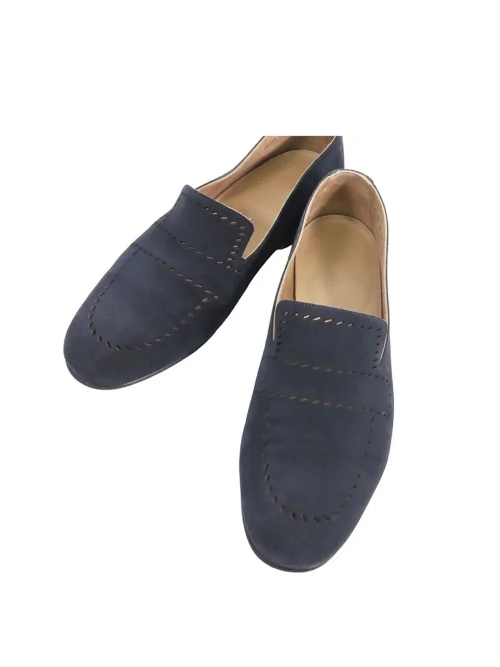Hermes Slip on Navy Suede Perforated Loafers